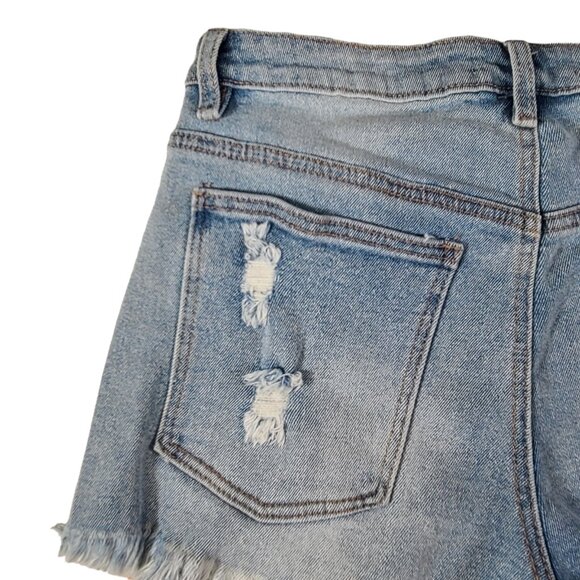 Almost Famous Jean Shorts Womens 7 28x3 Rough Hem Distressed Light Wash NWT - Picture 6 of 11